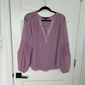White House Black Market Pink Ruched Blouse with Mandarin Collar